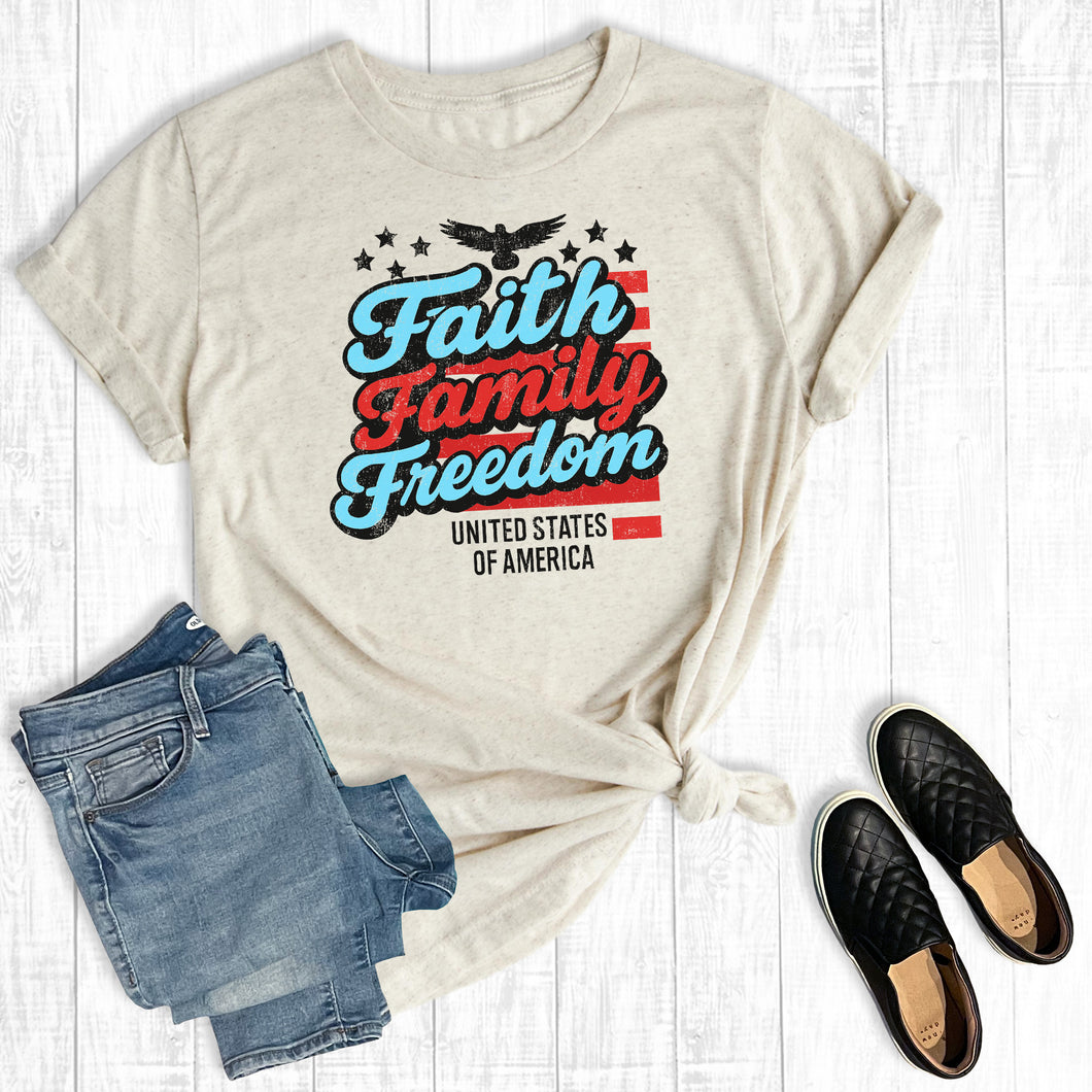 Retro 4th Of July Faith Family Freedom