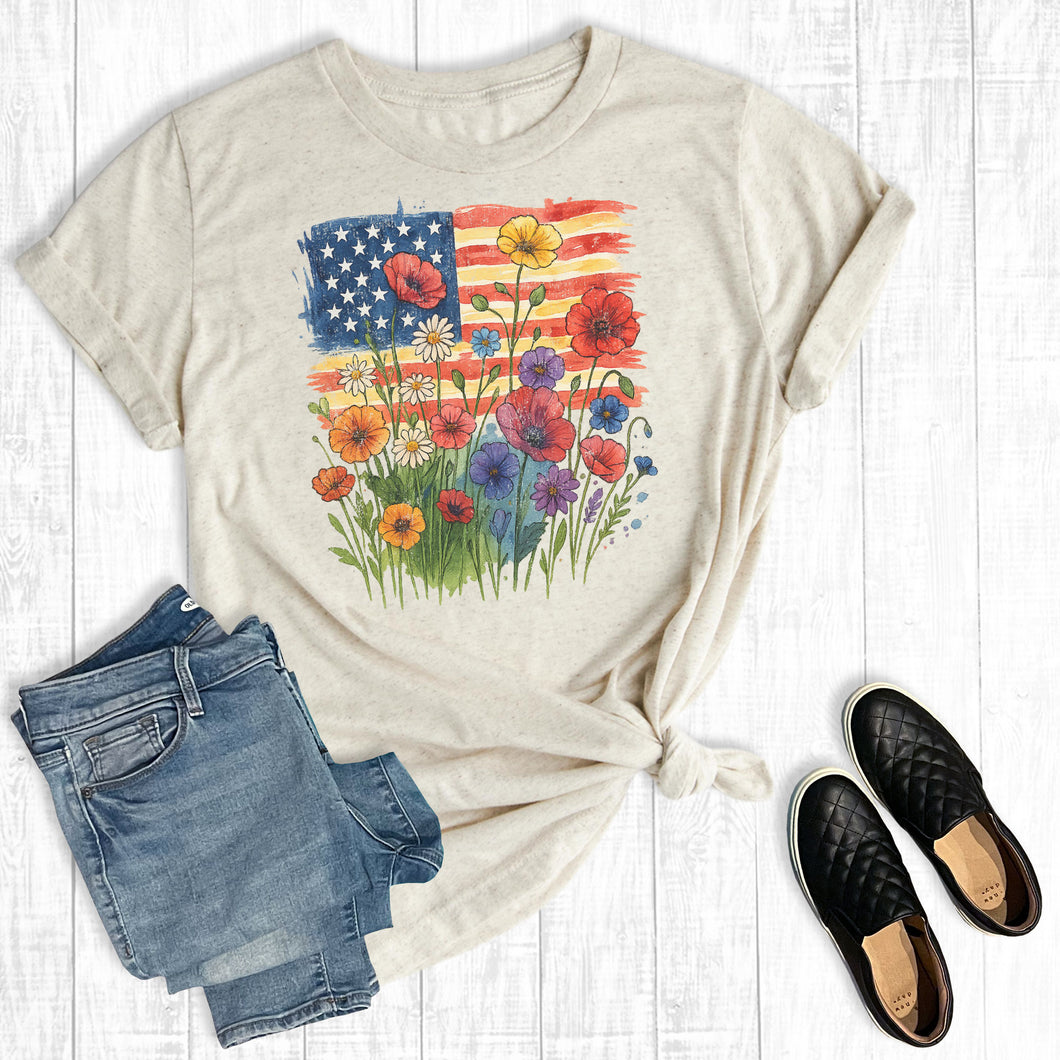 4th Of July Floral USA Flag