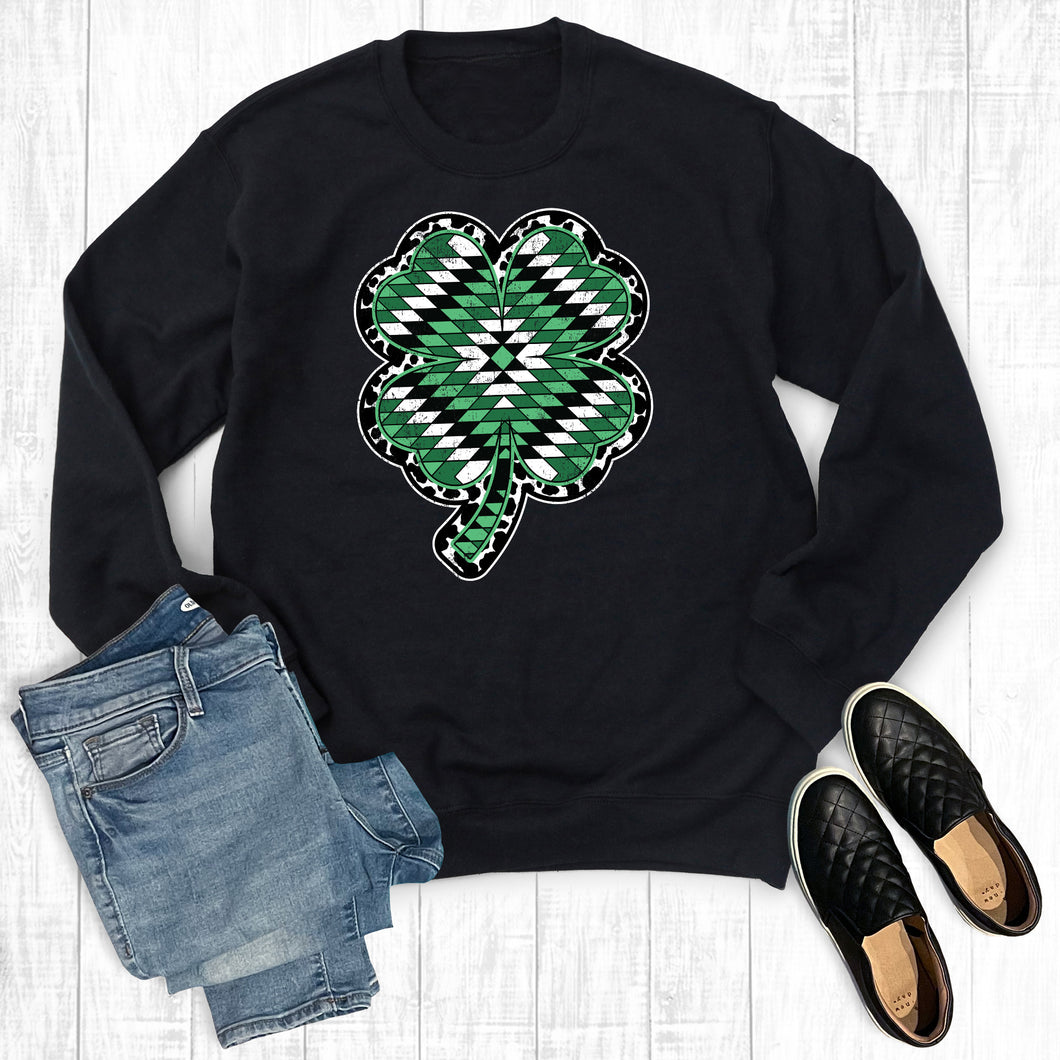 Aztec Cowhide St. Patrick's Day Shamrock Sweatshirt