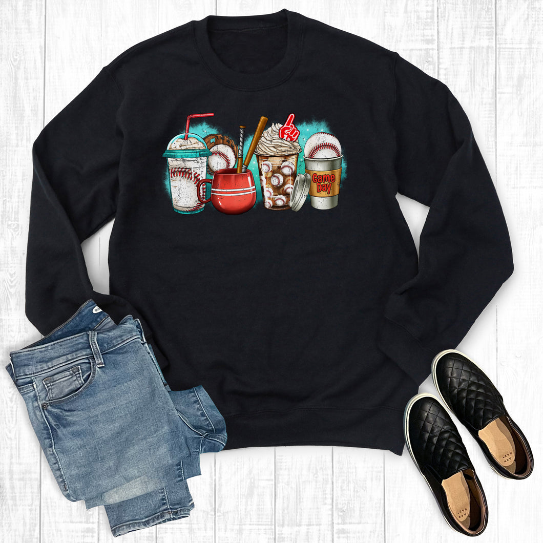 Baseball Game Day Coffee Cups Sweatshirt