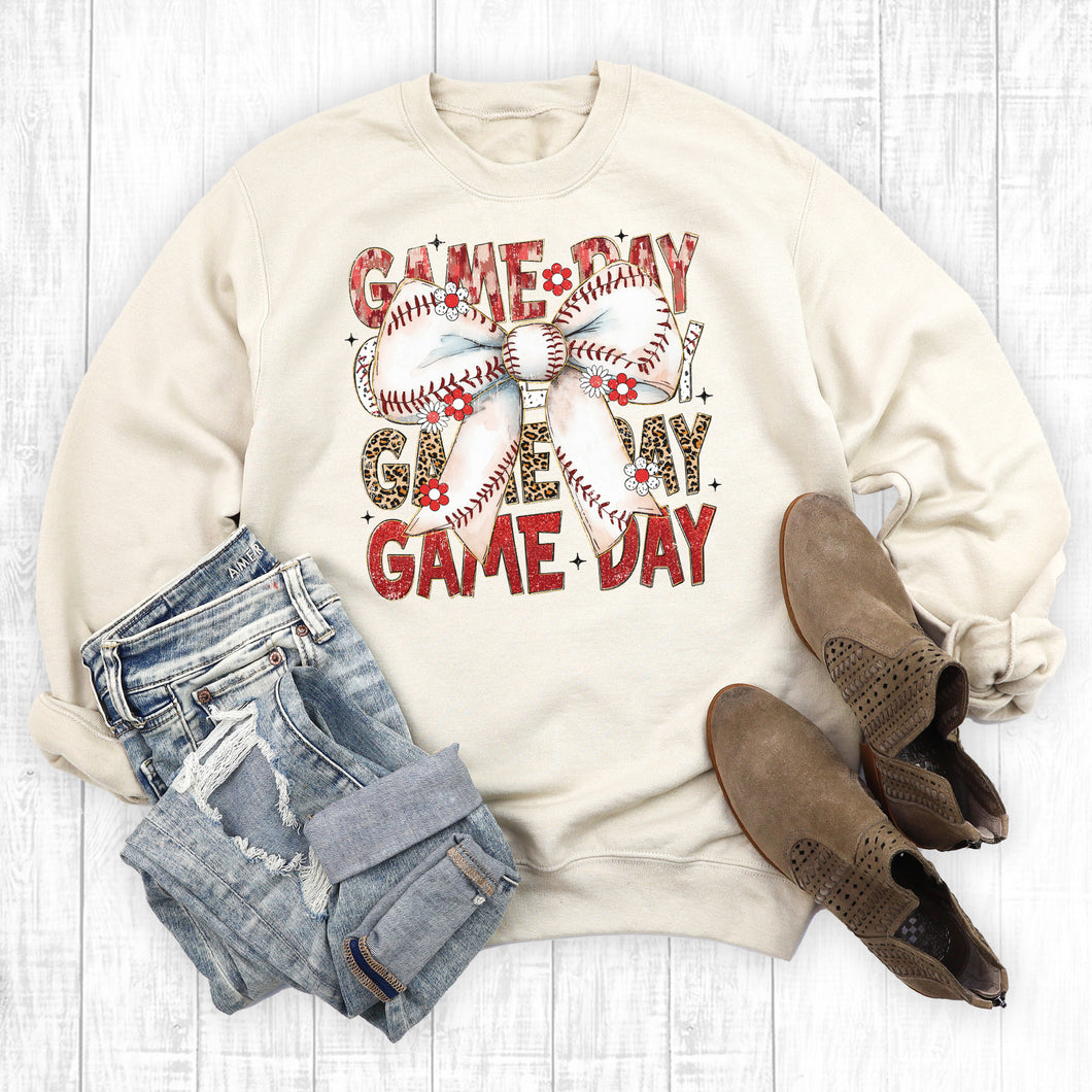 Baseball Gameday Coquette Bow Sweatshirt