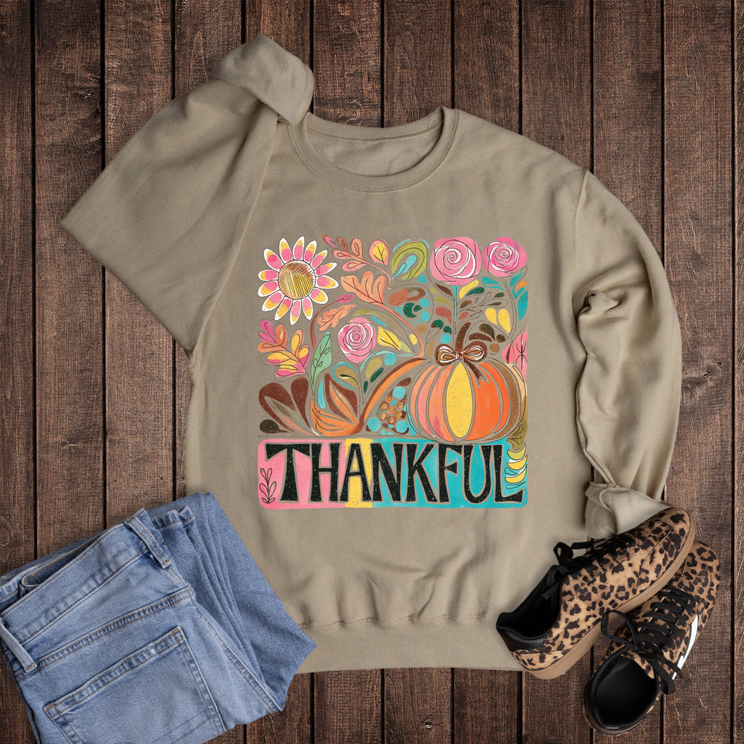 Boho Colorful Thankful Pumpkin Sweatshirt