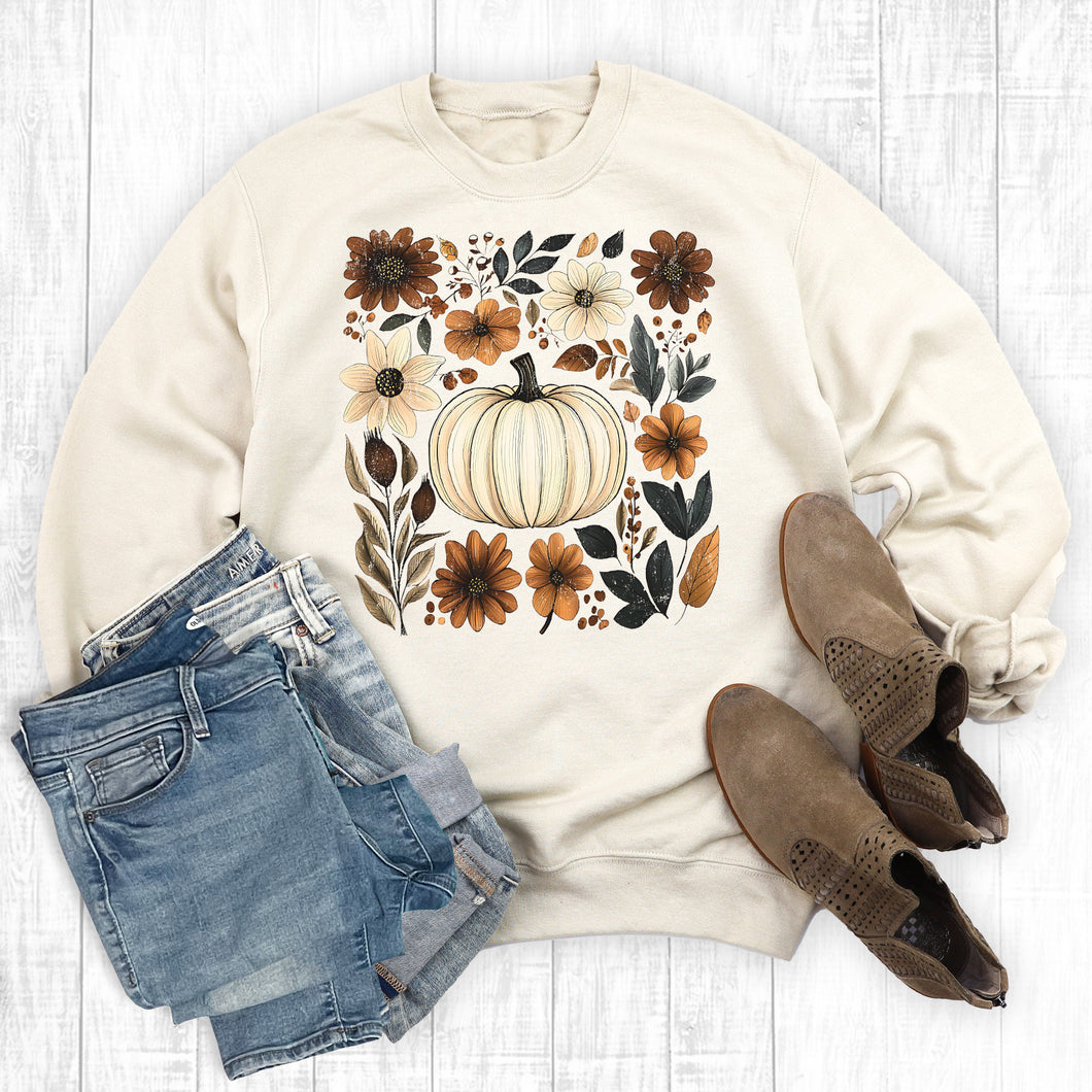 Boho Floral Fall Pumpkin Graphic Sweatshirt