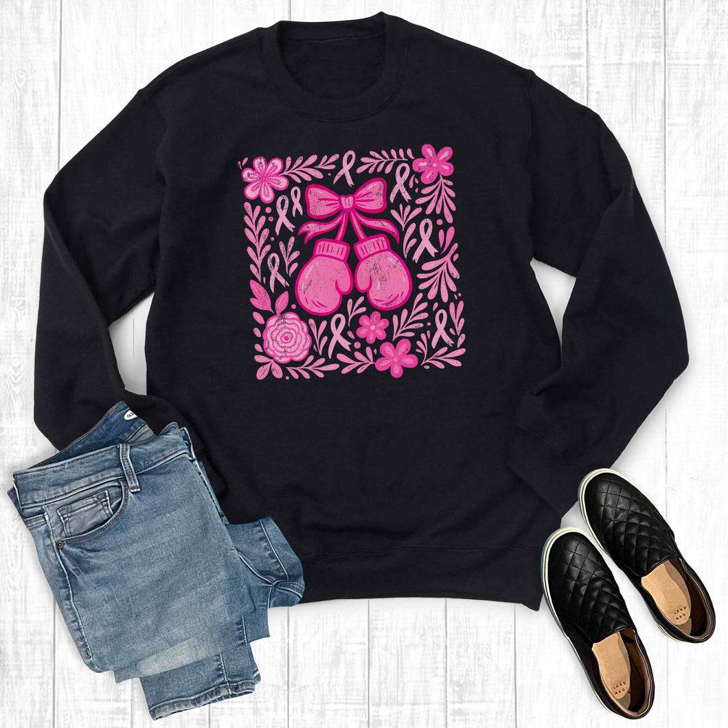 Boho Fight Cancer Boxing Gloves Graphic Sweatshirt