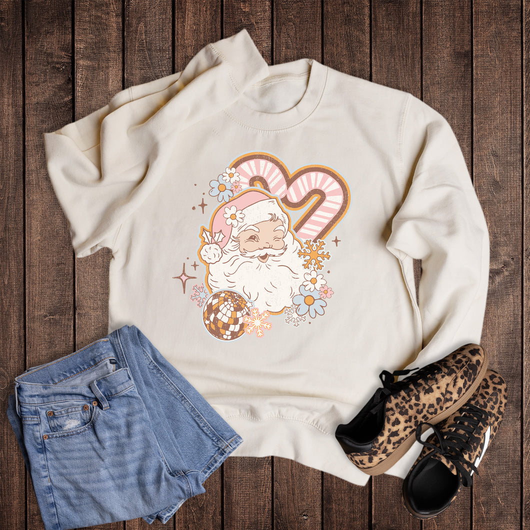Boho Floral Santa Candy Canes Sweatshirt