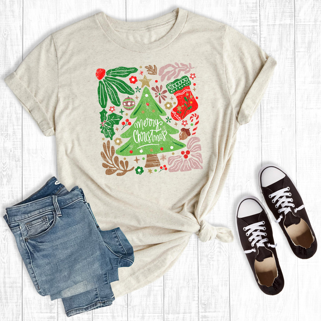 Boho Retro Merry Christmas Tree