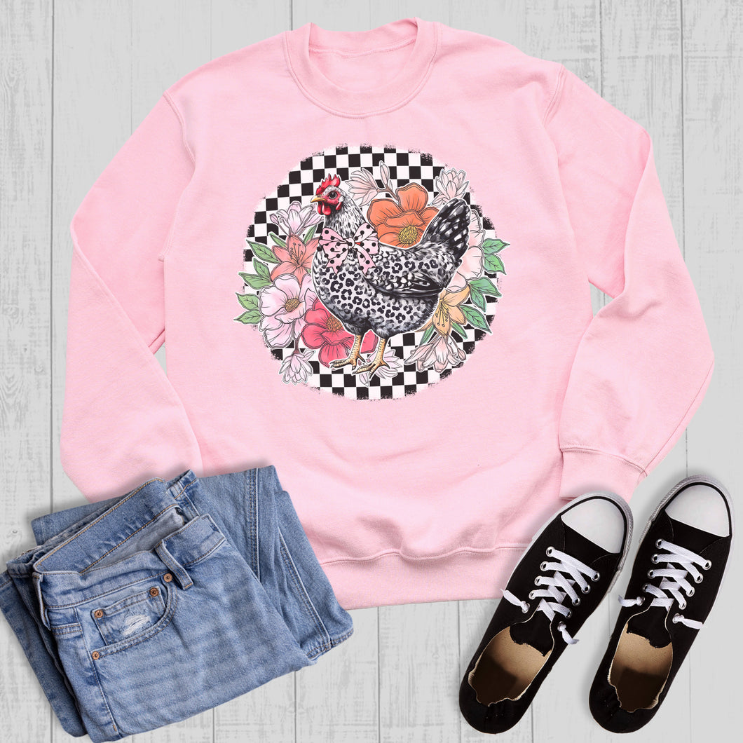 Checkered Floral Chicken Sweatshirt