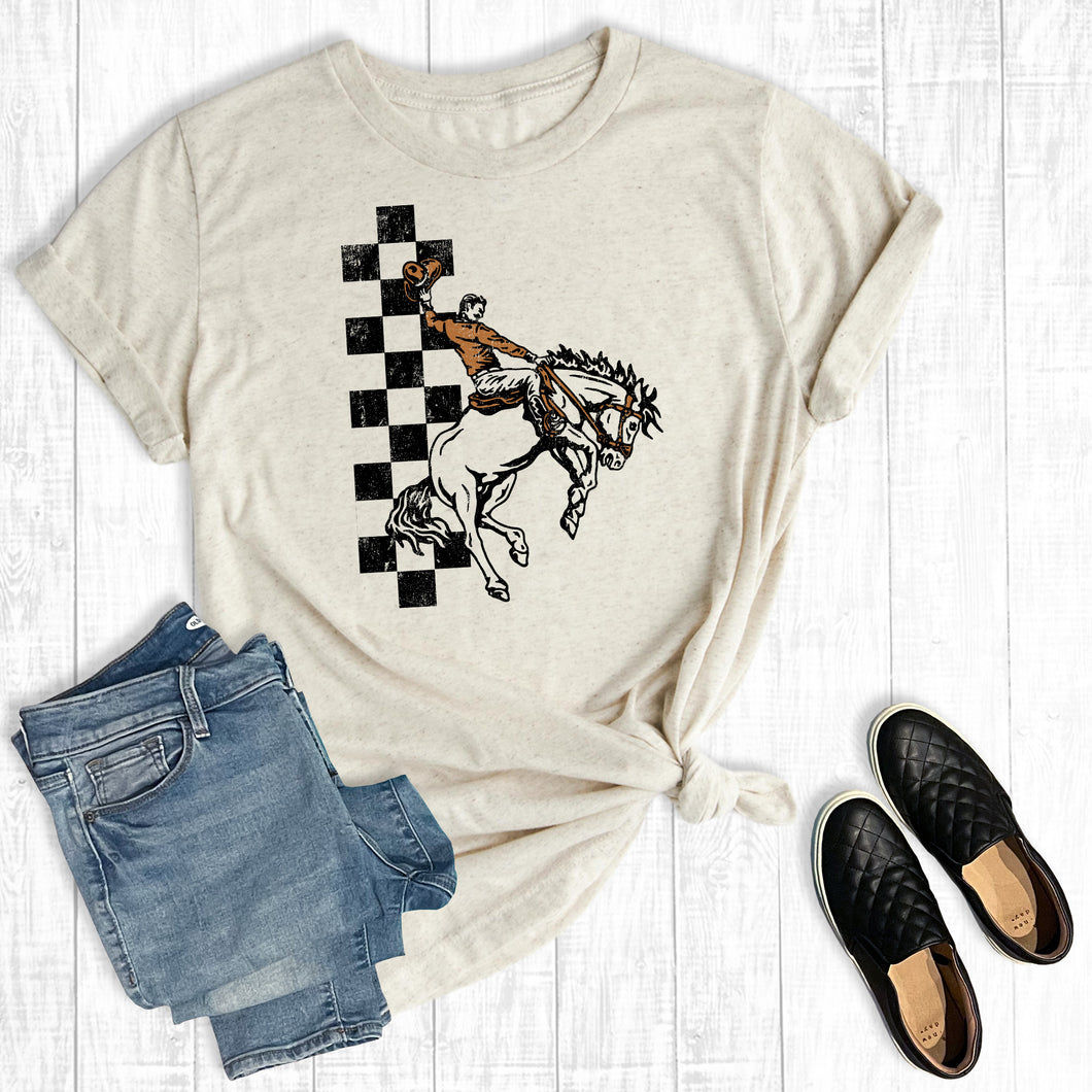 Checkered Western Bucking Horse