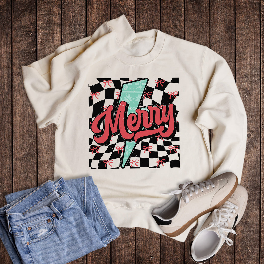 Christmas Bow Check Lightning Merry Sweatshirt