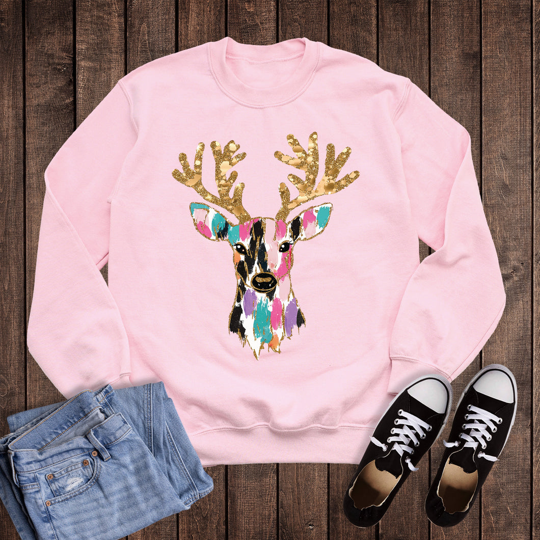 Christmas Brushstroke Deer Sweatshirt