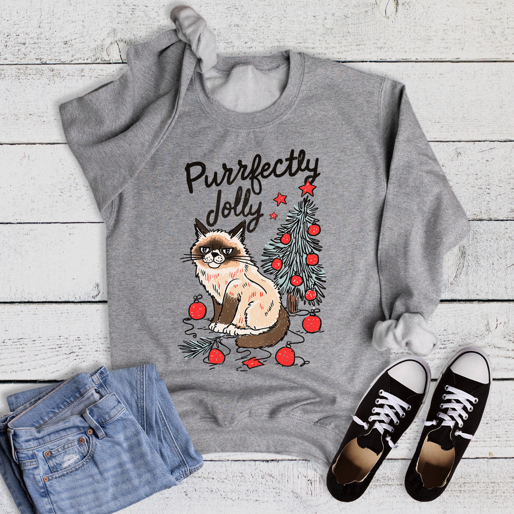 Christmas Cat Purrfectly Jolly Sweatshirt