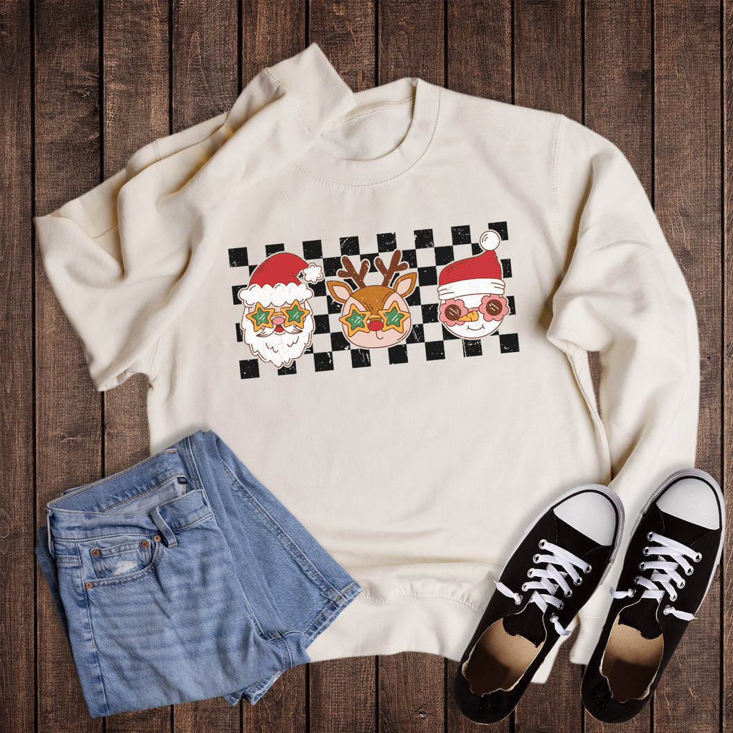Christmas Check Santa Rudolph Snowman Sweatshirt
