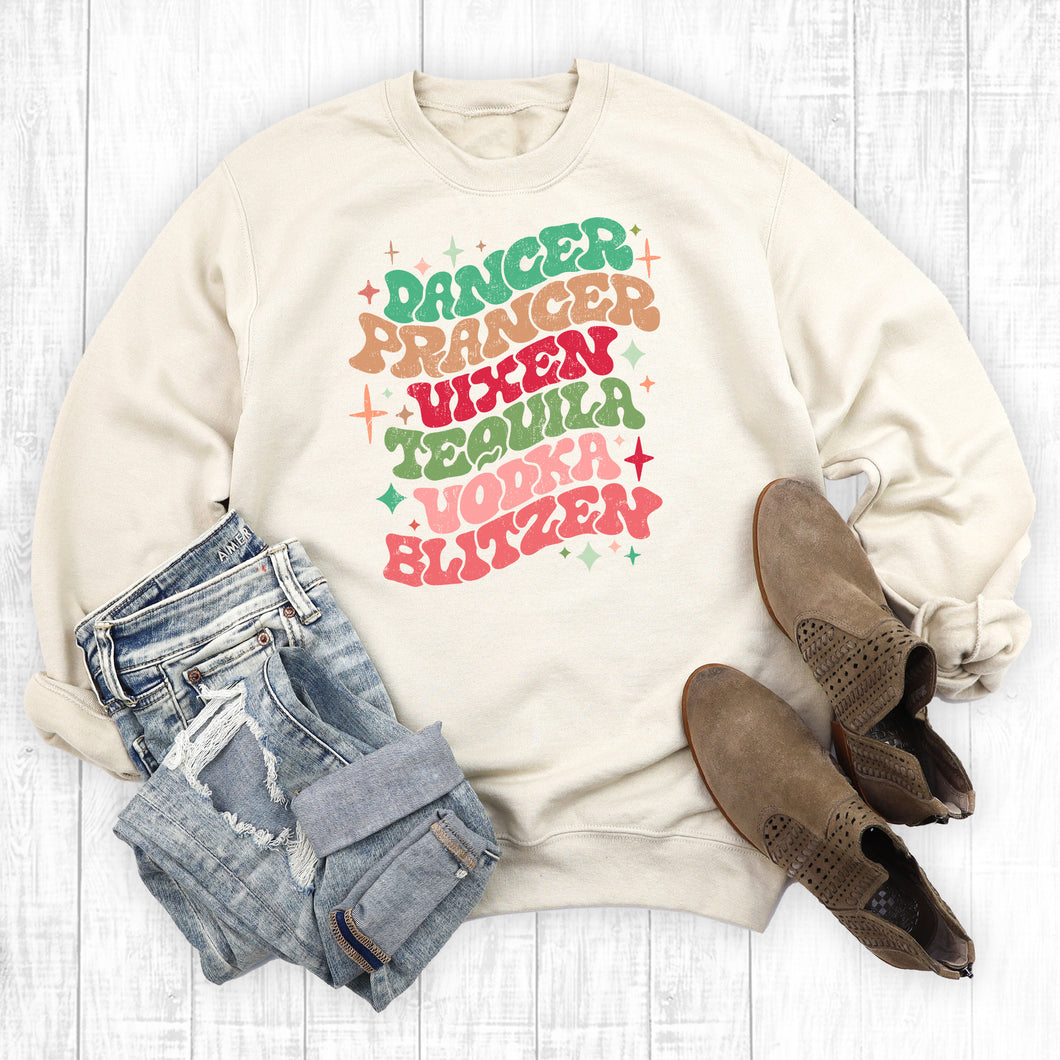 Christmas Dancer Prancer Vixen Tequila Vodka Blitzen Sweatshirt