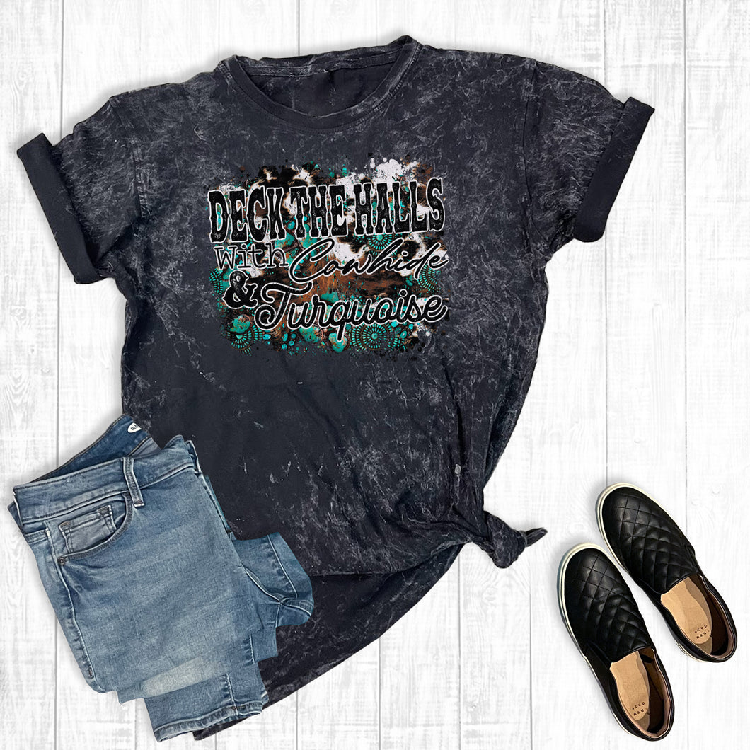 Christmas Deck The Halls With Turquoise And Cowhide Mineral Wash