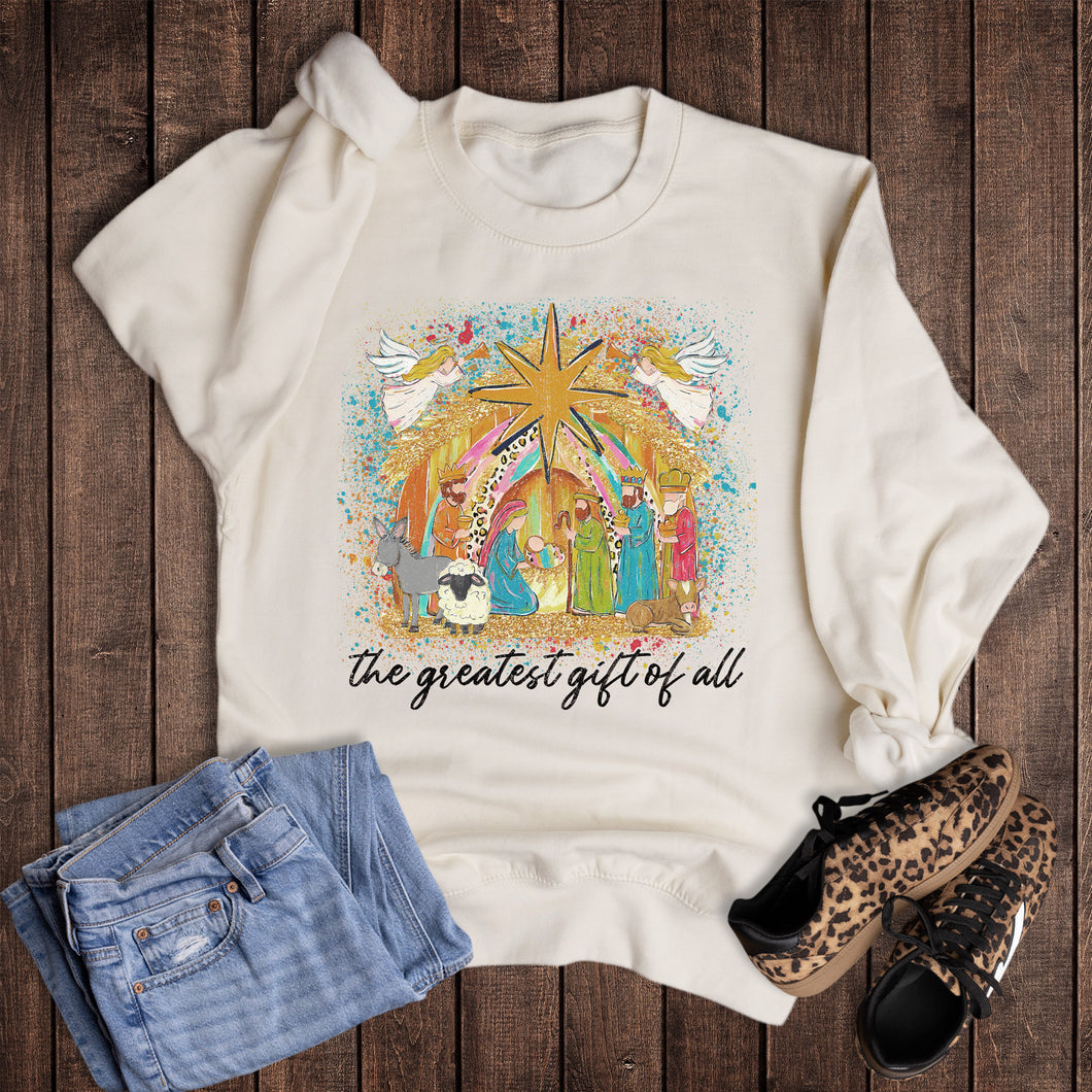 Christmas Faith Nativity Greatest Gift of All Sweatshirt