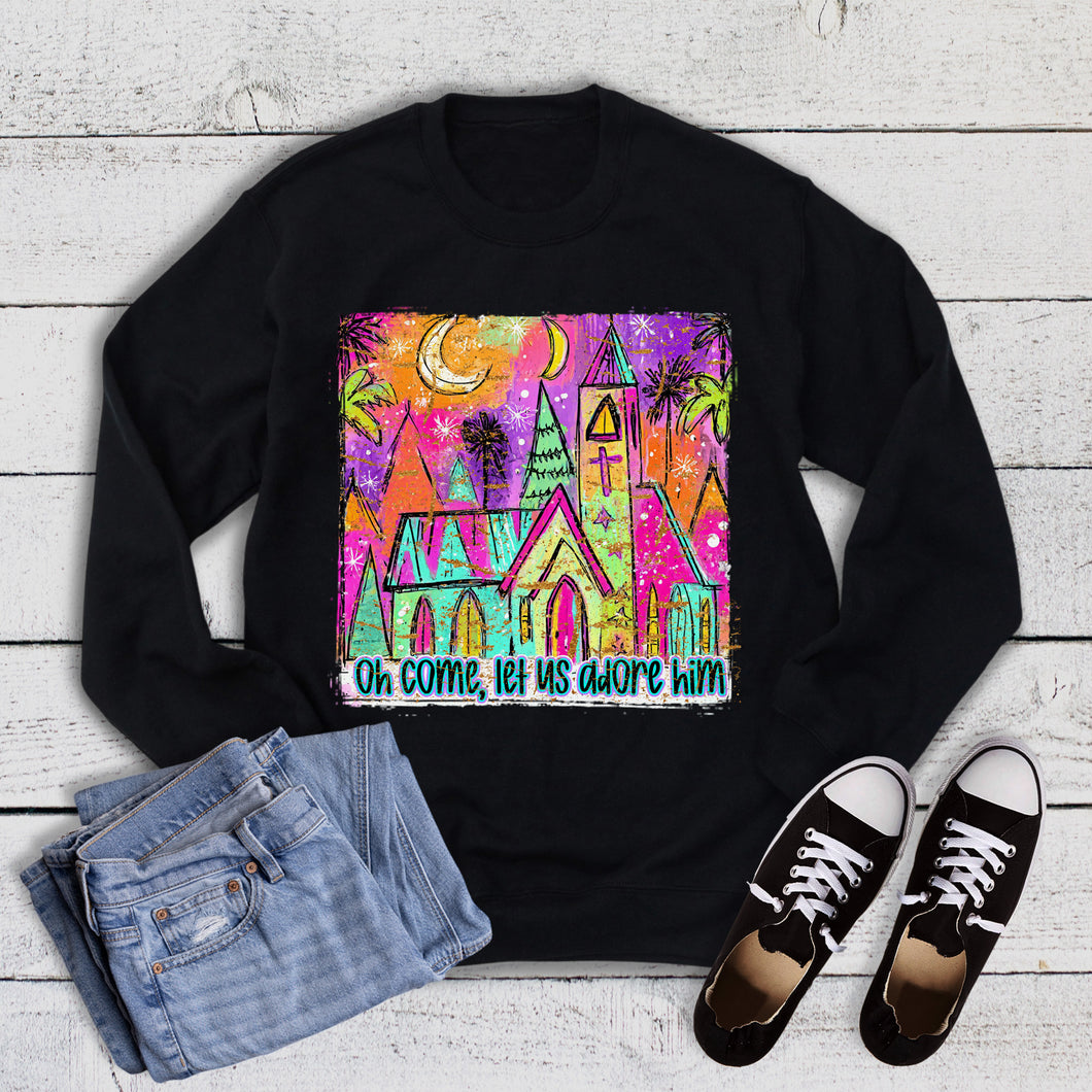 Christmas Faith Watercolor Let Us Adore Sweatshirt