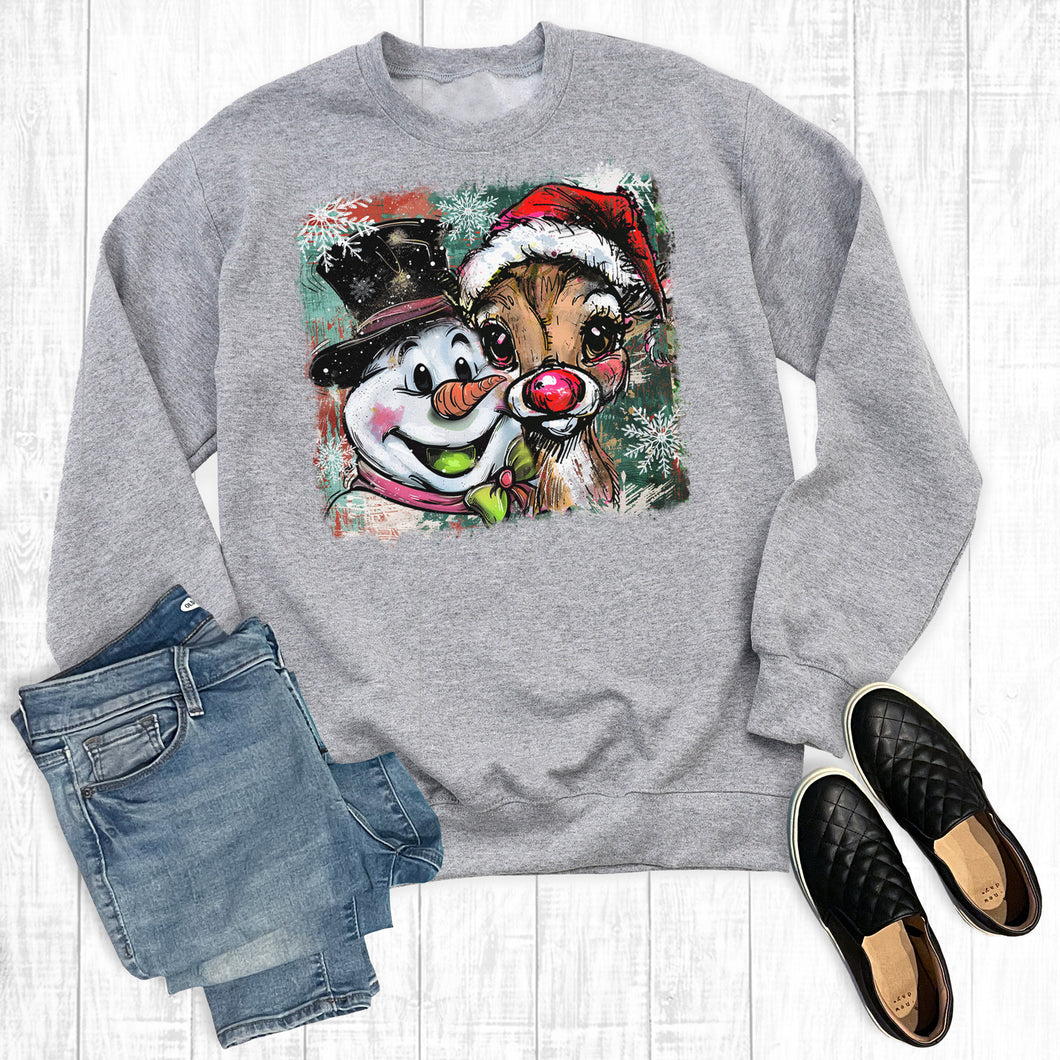 Christmas Frosty The Snowman And Rudolph Sweatshirt