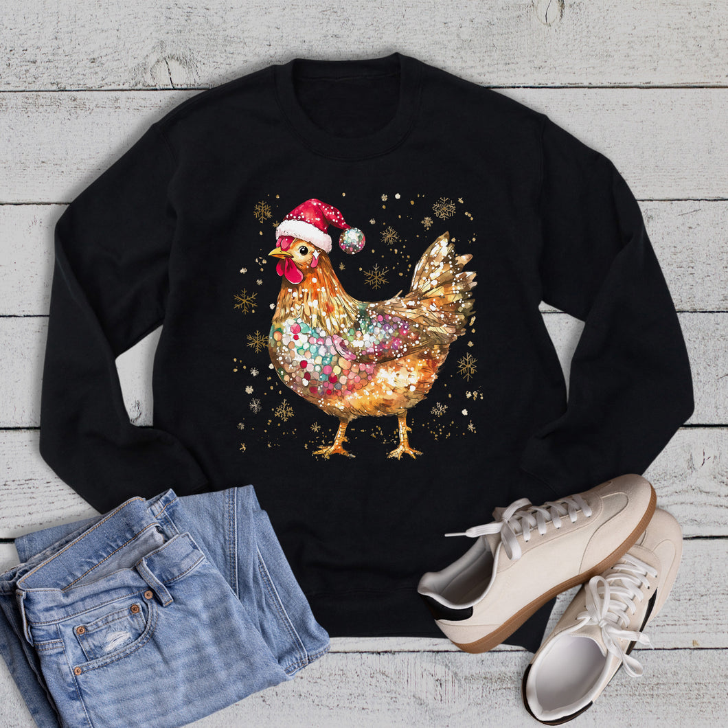 Christmas Glitter Santa Chicken Sweatshirt