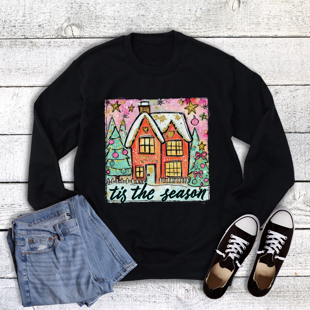 Christmas Glittery Watercolor Tis the Season Sweatshirt