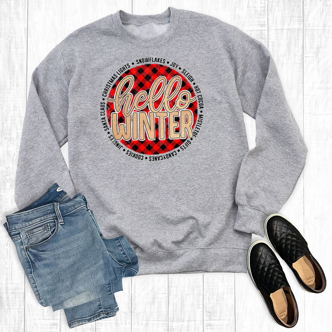 Christmas Plaid Hello Winter Sweatshirt