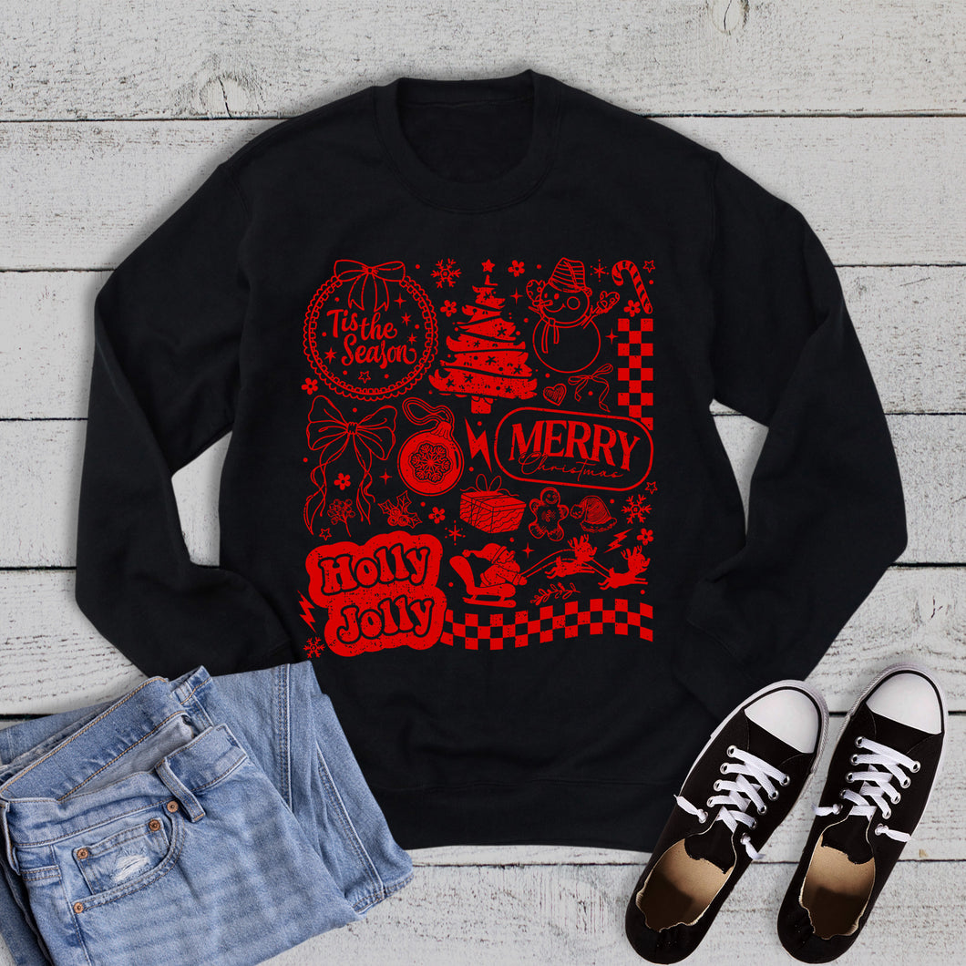 Christmas Retro Holly Jolly Collage Sweatshirt