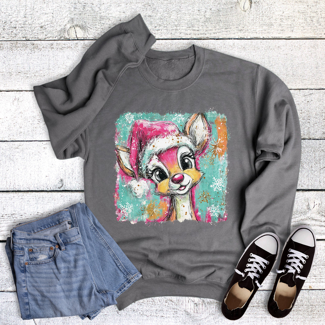 Christmas Santa Reindeer Watercolor Sweatshirt
