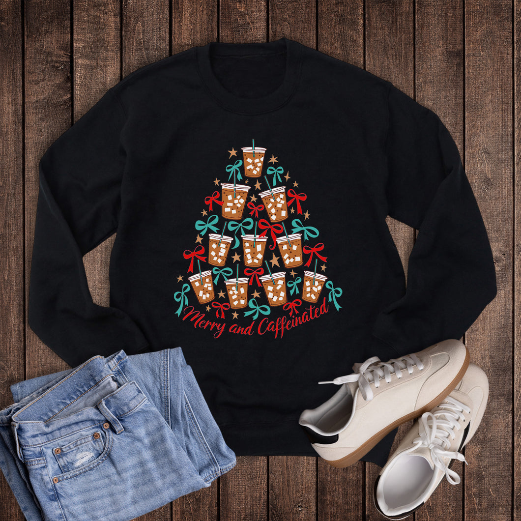 Christmas Tree Merry and Caffeinated Sweatshirt