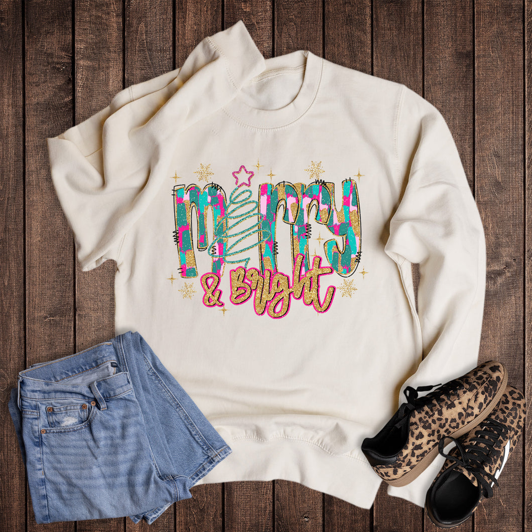 Christmas Watercolor Spiral Tree Merry and Bright Sweatshirt