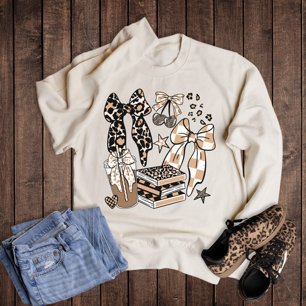 Coffee Bows Books Collage Sweatshirt