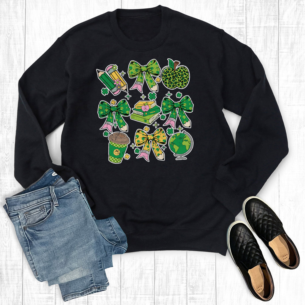 Coquette Bow St. Patrick's Day Teacher Sweatshirt