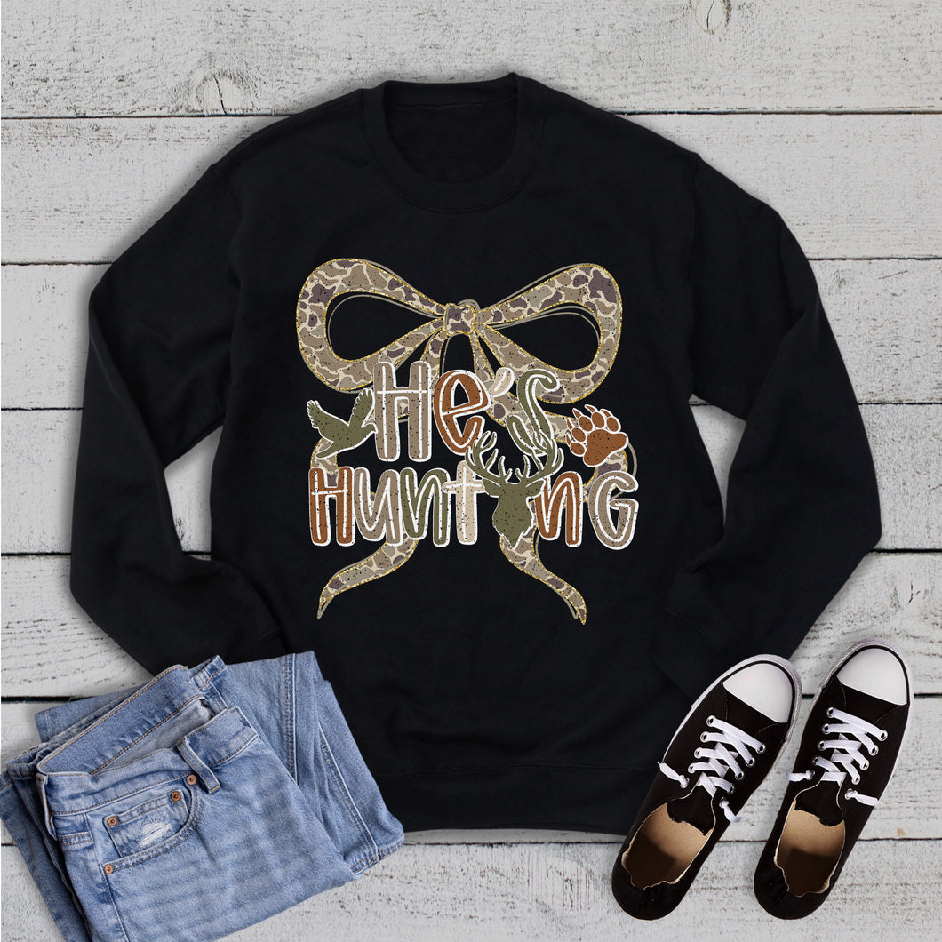 Coquette Camo Wife He's Hunting Sweatshirt