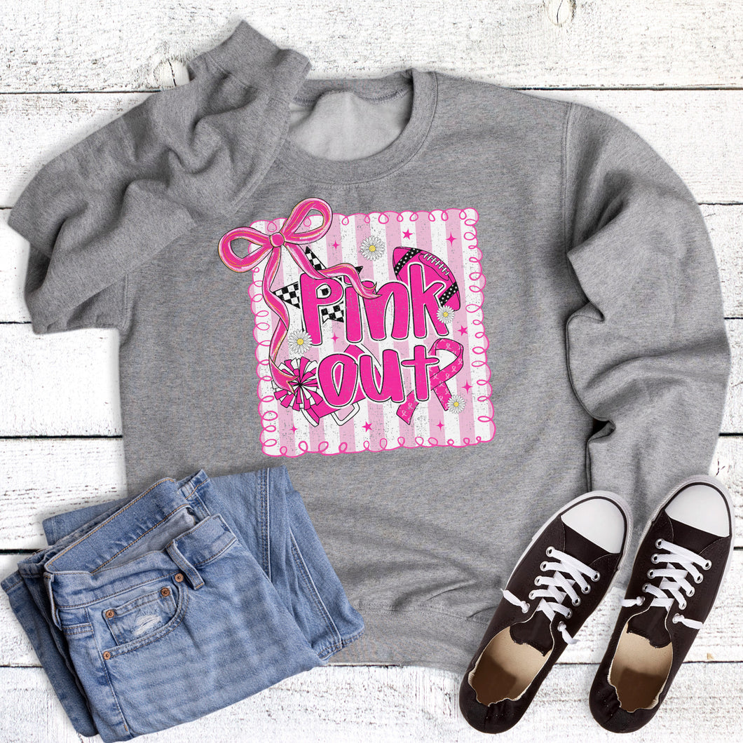 Coquette Pink Out Football Cheer Graphic Sweatshirt