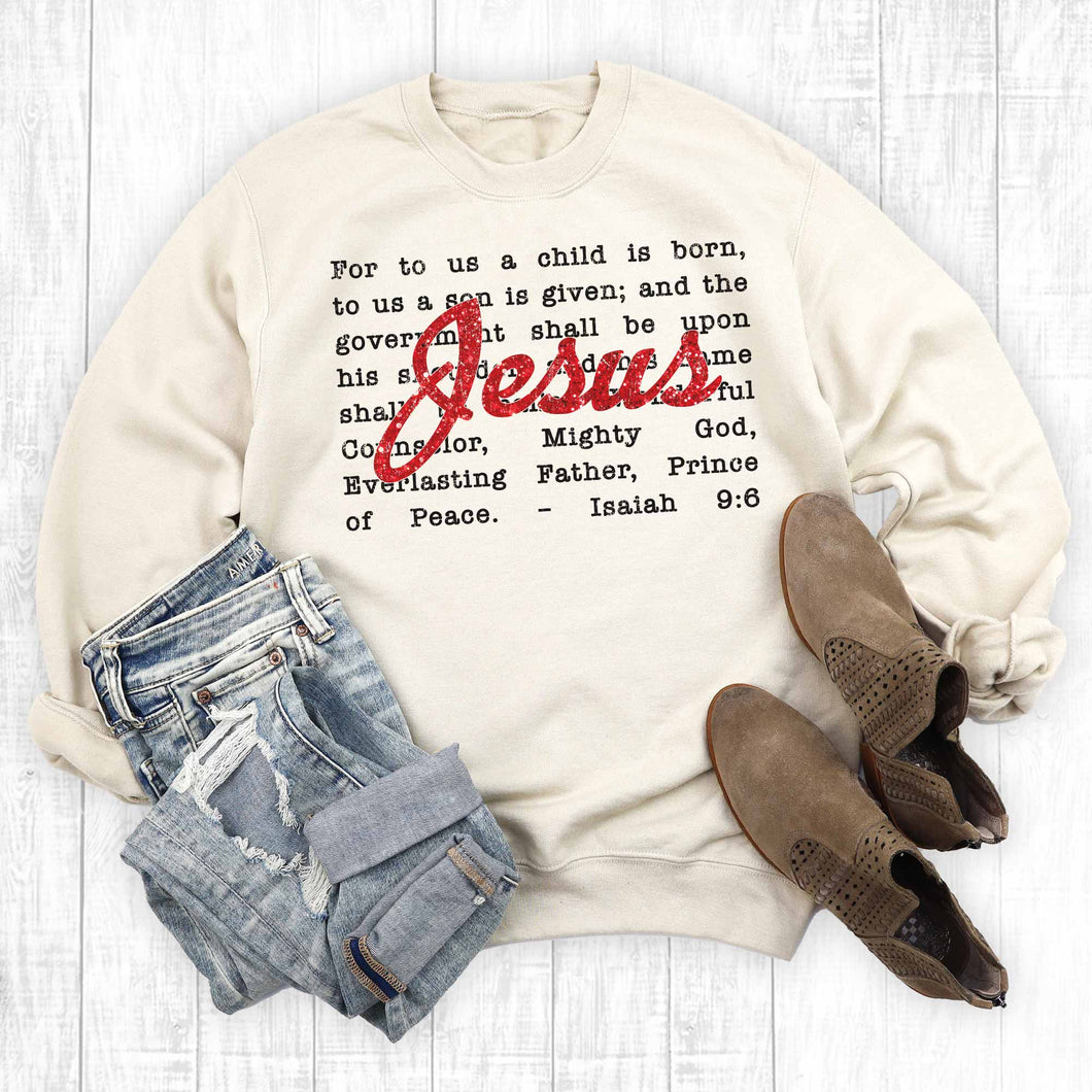 Faith Glittery Christmas Isaiah 9:6 Graphic Sweatshirt