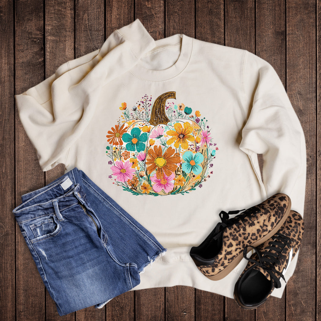 Fall Boho Floral Pumpkin Sweatshirt