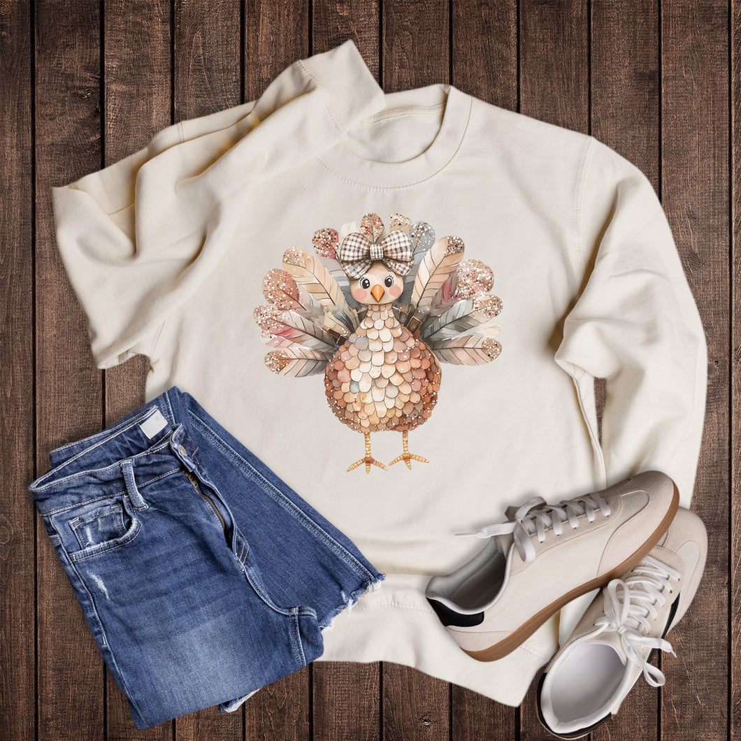Fall Glitter Bow Turkey Sweatshirt