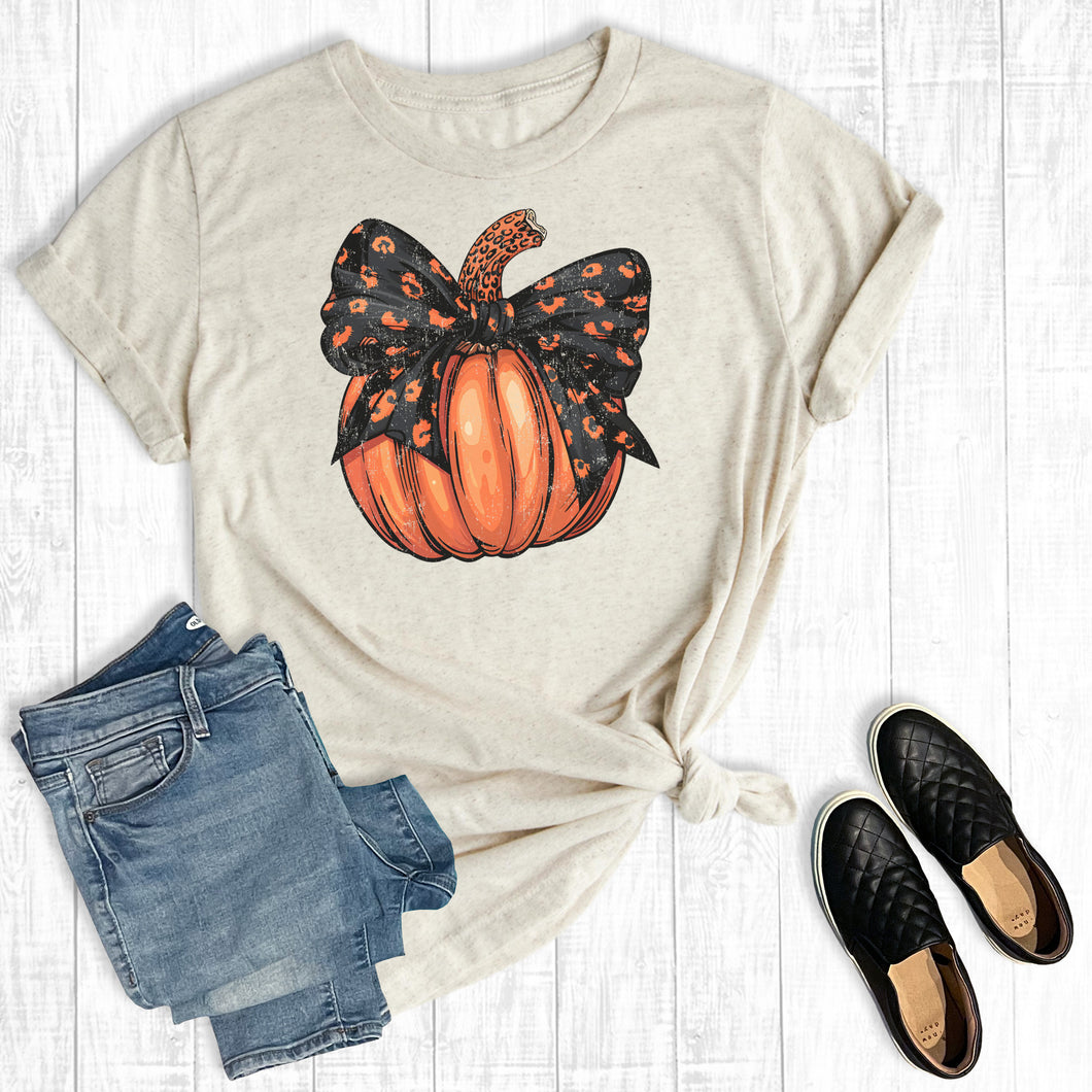 Fall Halloween Coquette Leopard Bow Pumpkin