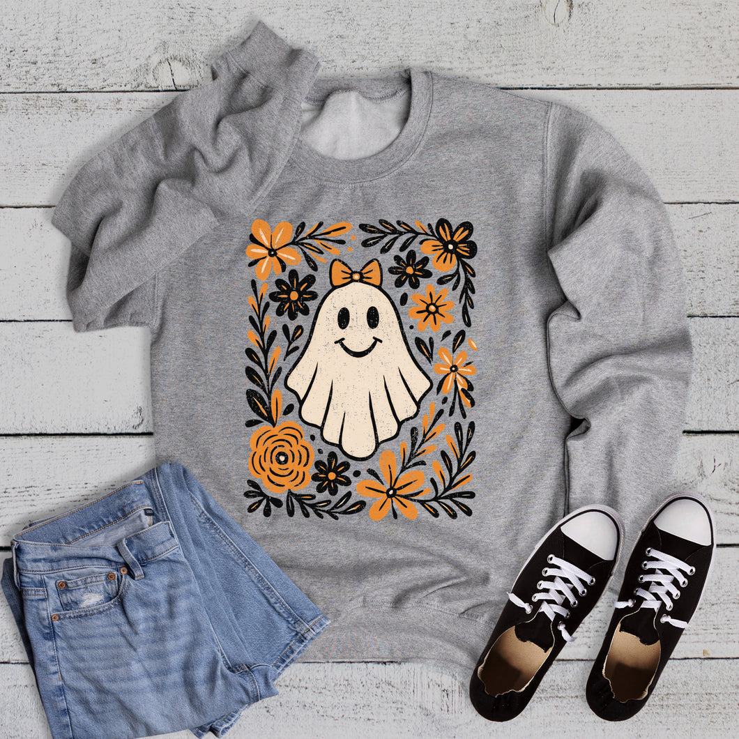 Fall Halloween Floral Ghost Graphic Sweatshirt