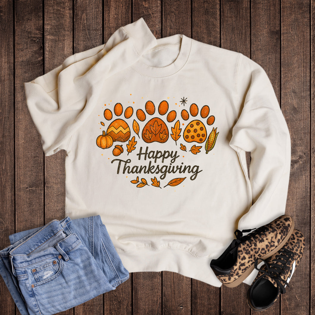 Fall Pets Paw Happy Thanksgiving Sweatshirt
