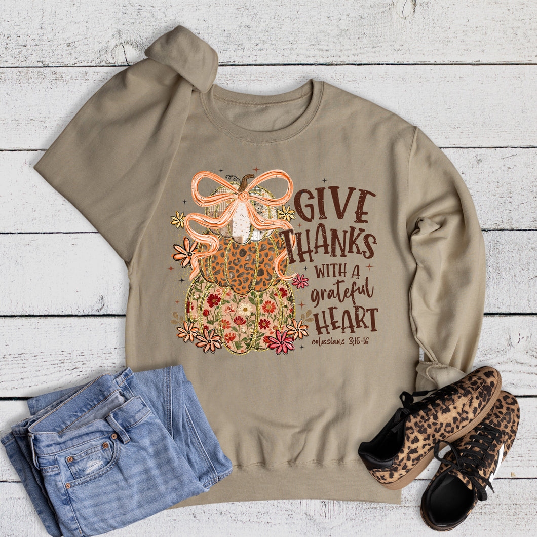 Fall Thanksgiving Give Thanks Grateful Heart Sweatshirt