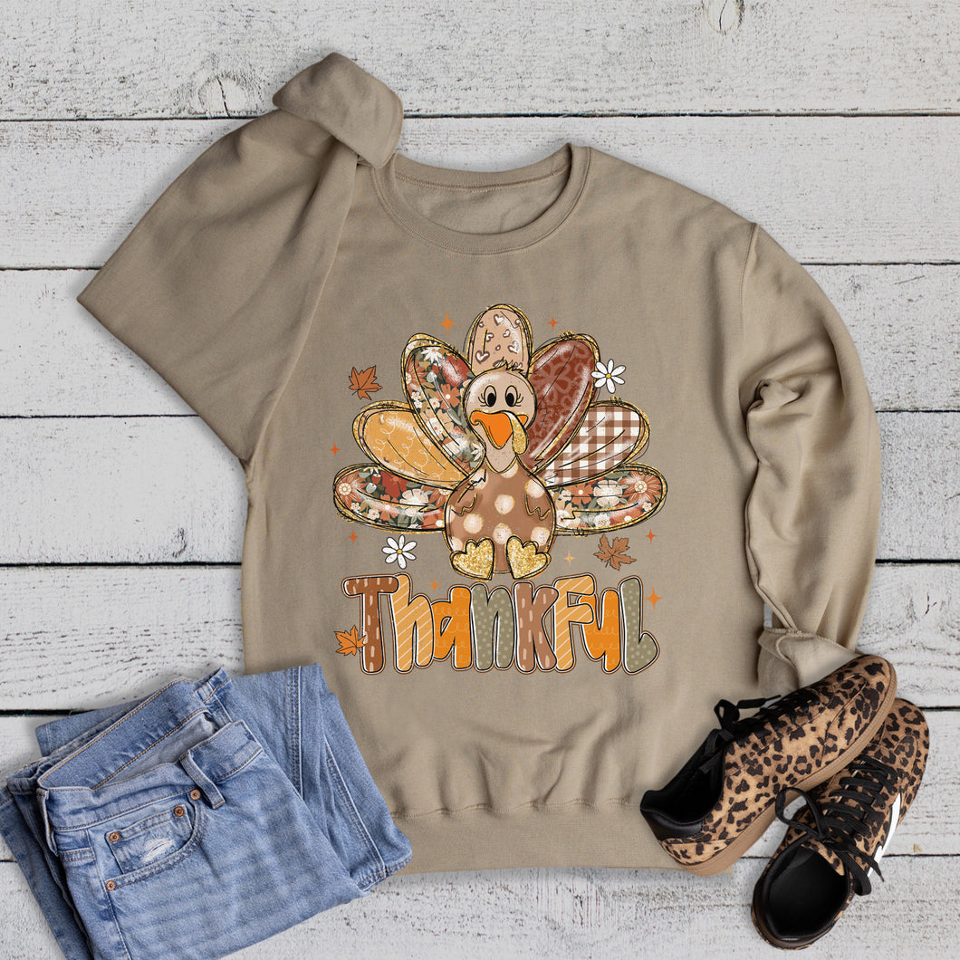 Fall Thanksgiving Thankful Turkey Sweatshirt