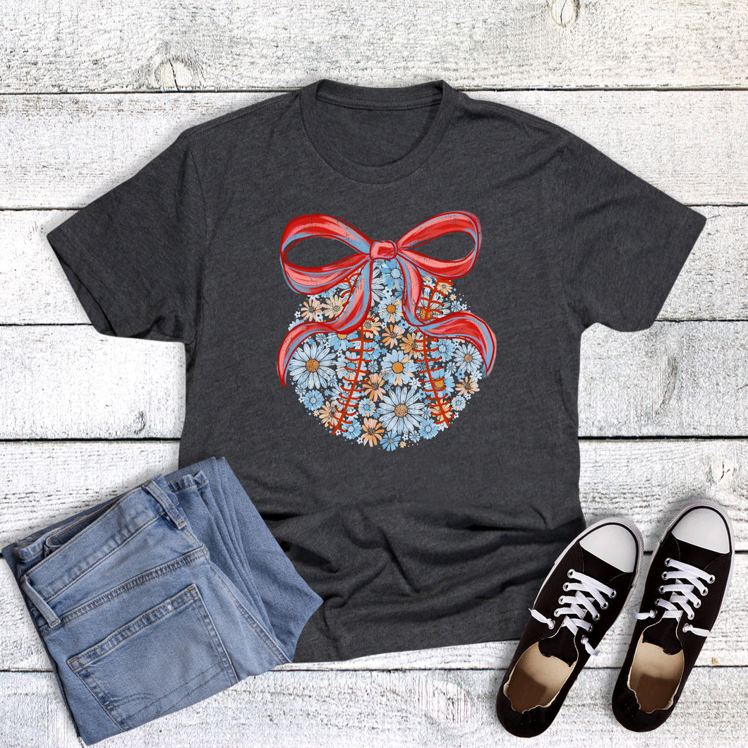 Floral Baseball Coquette Bow