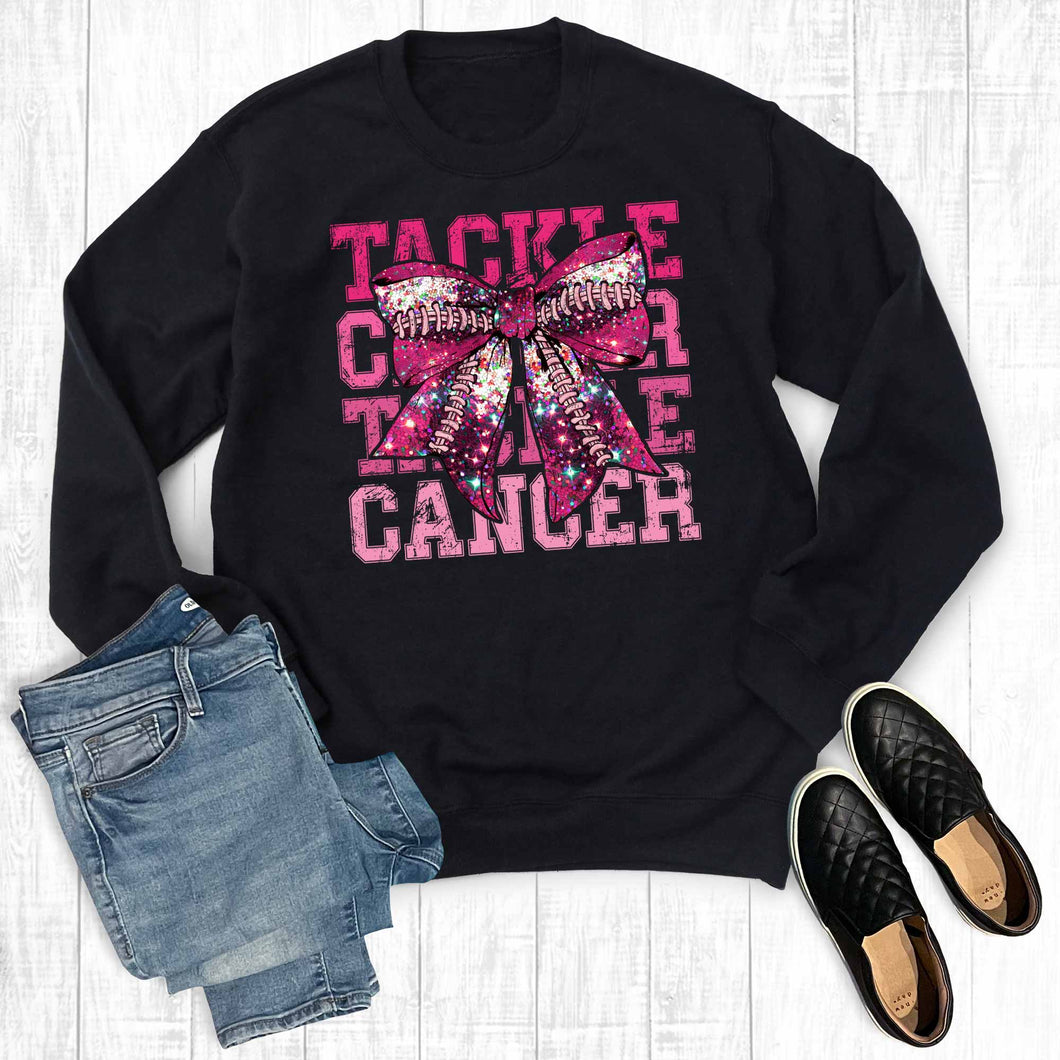 Football Retro Glittery Tackle Cancer Graphic Sweatshirt