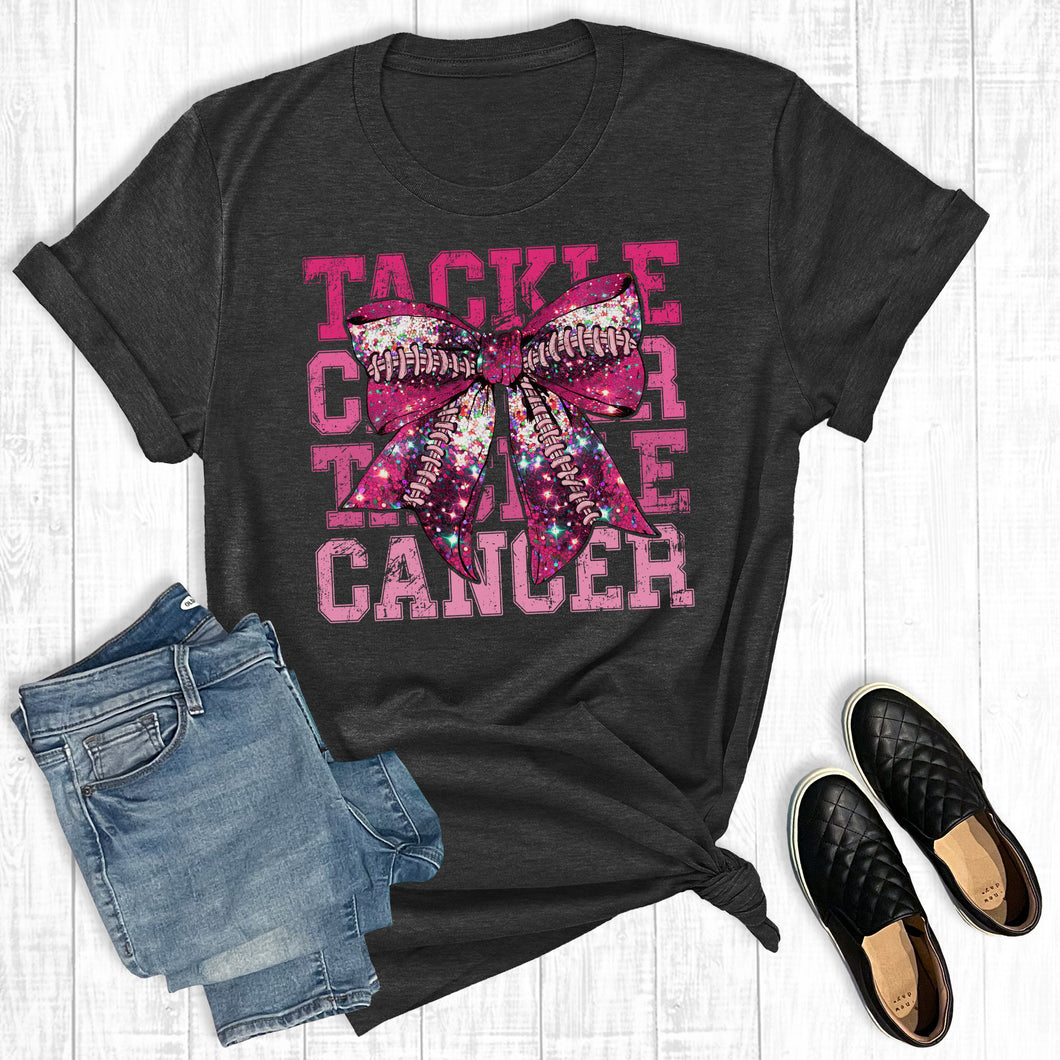 Football Retro Glittery Tackle Cancer