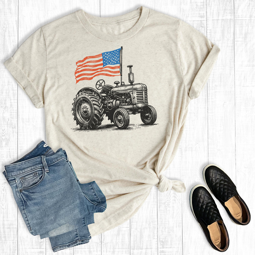 4th Of July American Flag Tractor