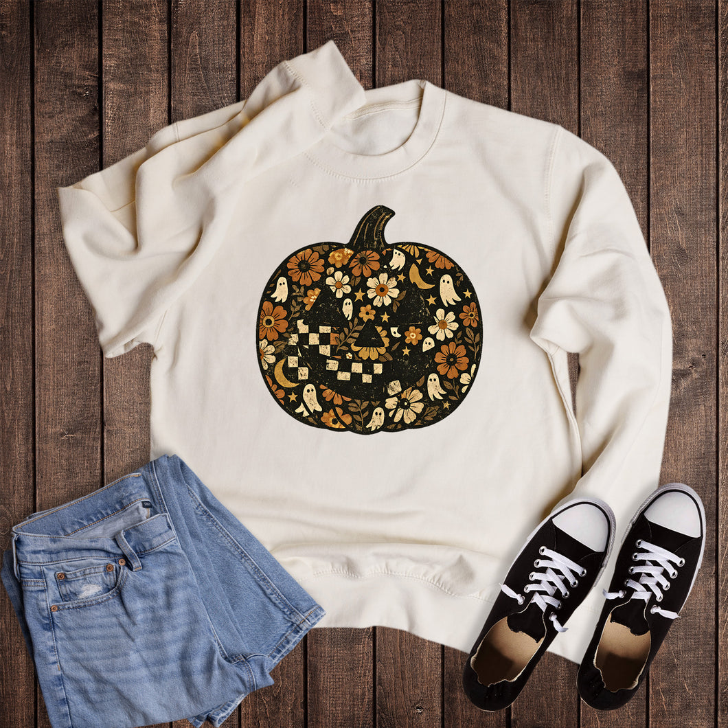 Halloween Boho Floral Jackolantern Sweatshirt