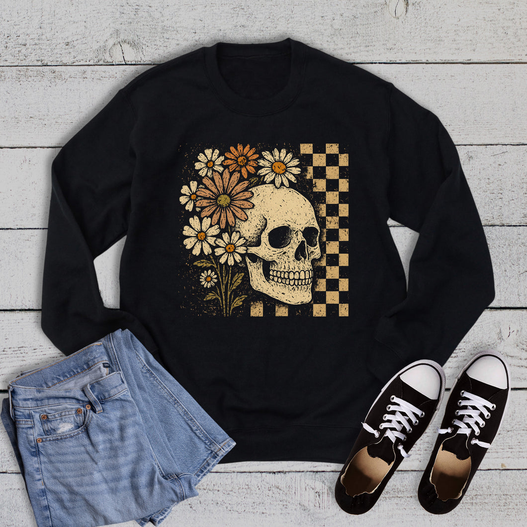 Halloween Checkered Floral Skeleton Sweatshirt