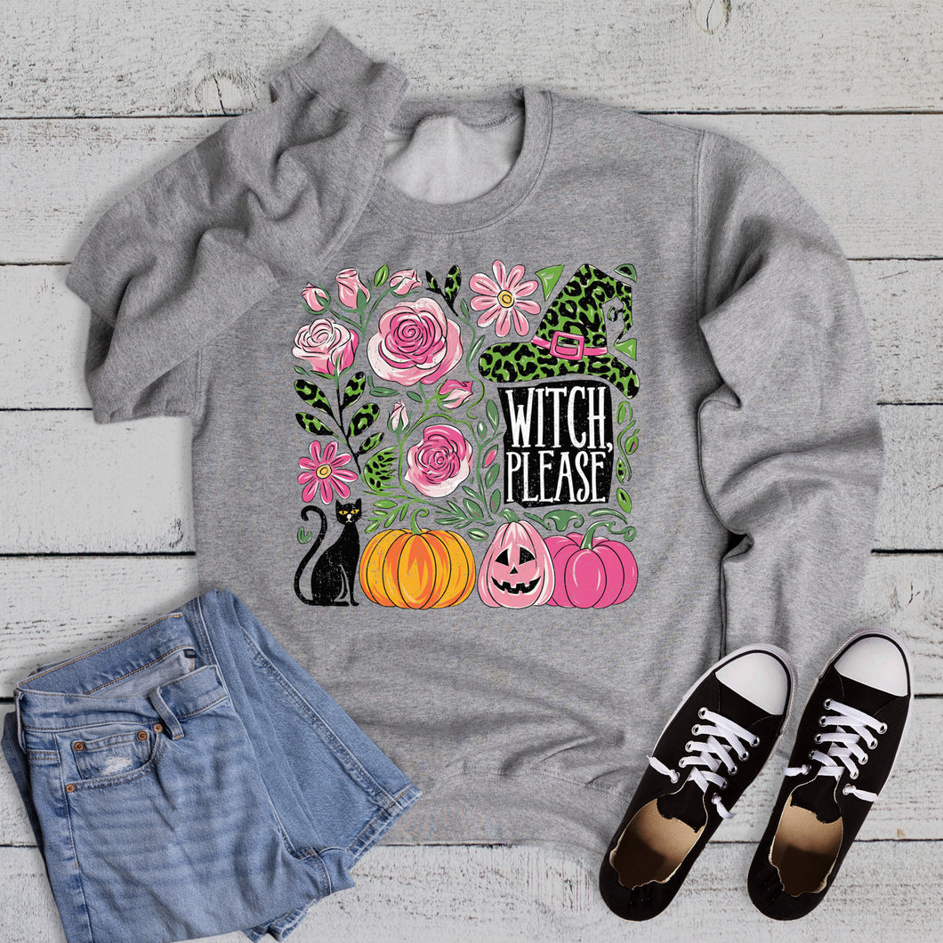Halloween Floral Pumpkin Witch Please Graphic Sweatshirt