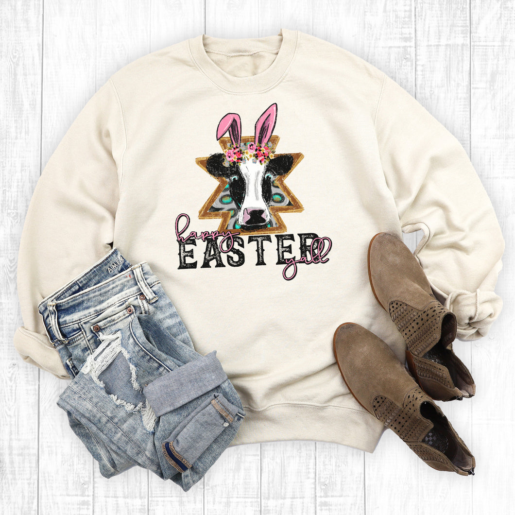 Happy Easter Y'all Cow Bunny Sweatshirt