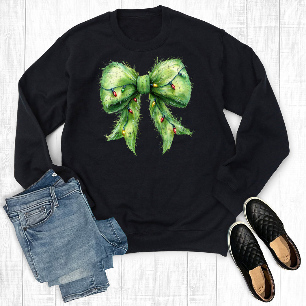 Merry Christmas Lights Coquette Bow Sweatshirt