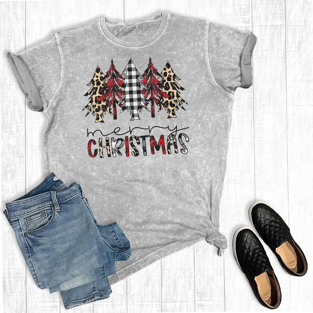 Plaid Leopard Merry Christmas Trees Mineral Wash